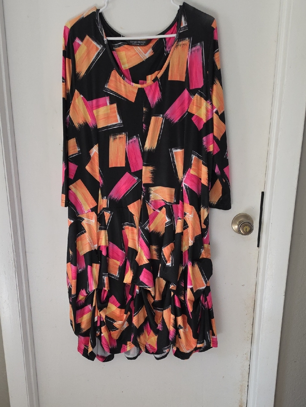 Maxi Dress with Pink & Orange Brushstroke Print - Women's